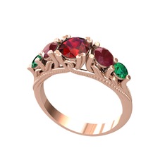 Eden 5 Taş Yüzük - Garnet, kök yakut ve yeşil kuvars 18 ayar rose altın yüzük #khmaw