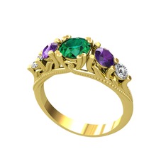 Eden 5 Taş Yüzük - Yeşil kuvars, ametist ve swarovski 8 ayar altın yüzük #khuq7c