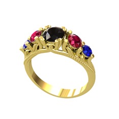 Eden 5 Taş Yüzük - Siyah zirkon, rodolit garnet ve lab safir 18 ayar altın yüzük #kn40ln