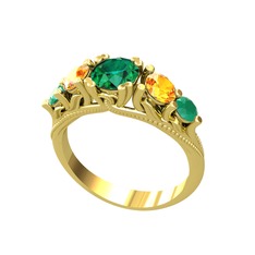 Eden 5 Taş Yüzük - Yeşil kuvars, sitrin ve kök zümrüt 925 ayar altın kaplama gümüş yüzük #kwhf1u
