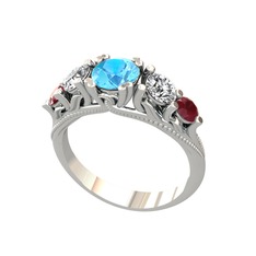 Eden 5 Taş Yüzük - Akuamarin, swarovski ve kök yakut 925 ayar gümüş yüzük #kxapu4