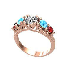 Eden 5 Taş Yüzük - Pırlanta, akuamarin ve garnet 18 ayar rose altın yüzük (0.92 karat) #kyx2ji