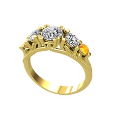 Eden 5 Taş Yüzük - Pırlanta, swarovski ve sitrin 8 ayar altın yüzük (0.92 karat) #la56tc