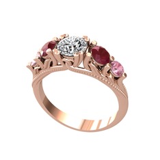 Eden 5 Taş Yüzük - Pırlanta, kök yakut ve pembe kuvars 8 ayar rose altın yüzük (0.92 karat) #lhaq3x