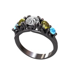 Eden 5 Taş Yüzük - Swarovski, peridot ve akuamarin 925 ayar siyah rodyum kaplama gümüş yüzük #licmaw