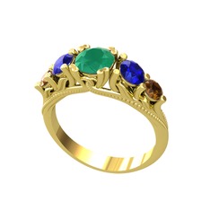 Eden 5 Taş Yüzük - Kök zümrüt, lab safir ve dumanlı kuvars 18 ayar altın yüzük #lqfsa5