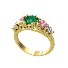 Yeşil kuvars, pembe kuvars ve swarovski 18 ayar altın yüzük