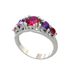 Eden 5 Taş Yüzük - Rodolit garnet, ametist ve kök yakut 8 ayar beyaz altın yüzük #ludfih