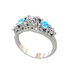 Eden 5 Taş Yüzük - Beyaz zirkon, akuamarin ve pırlanta 925 ayar gümüş yüzük (0.36 karat) #lwgqxl