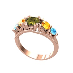 Peridot, sitrin ve akuamarin 925 ayar rose altın kaplama gümüş yüzük