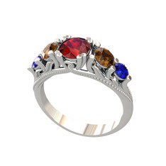 Eden 5 Taş Yüzük - Garnet, dumanlı kuvars ve lab safir 18 ayar beyaz altın yüzük #mrchuh