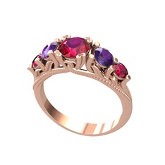 Eden 5 Taş Yüzük - Rodolit garnet ve ametist 14 ayar rose altın yüzük #n2ivwq