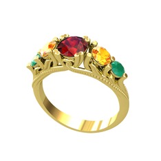 Eden 5 Taş Yüzük - Garnet, sitrin ve kök zümrüt 925 ayar altın kaplama gümüş yüzük #n2xjlj