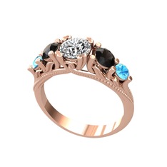 Eden 5 Taş Yüzük - Swarovski, siyah zirkon ve akuamarin 8 ayar rose altın yüzük #n6j1m1