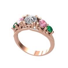 Eden 5 Taş Yüzük - Pırlanta, pembe kuvars ve yeşil kuvars 925 ayar rose altın kaplama gümüş yüzük (0.92 karat) #niwypy