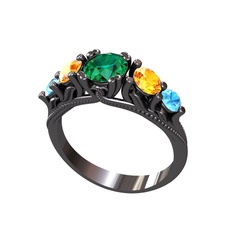 Eden 5 Taş Yüzük - Yeşil kuvars, sitrin ve akuamarin 925 ayar siyah rodyum kaplama gümüş yüzük #nt1hri