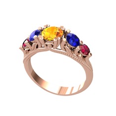 Sitrin, lab safir ve rodolit garnet 18 ayar rose altın yüzük