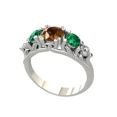 Eden 5 Taş Yüzük - Dumanlı kuvars, yeşil kuvars ve swarovski 8 ayar beyaz altın yüzük #o01l3a