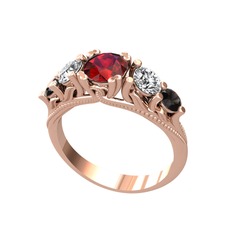Garnet, swarovski ve siyah zirkon 18 ayar rose altın yüzük