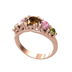 Dumanlı kuvars, pembe kuvars ve peridot 14 ayar rose altın yüzük