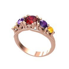 Eden 5 Taş Yüzük - Garnet, ametist ve sitrin 14 ayar rose altın yüzük #odbr1r