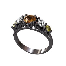 Eden 5 Taş Yüzük - Dumanlı kuvars, swarovski ve peridot 925 ayar siyah rodyum kaplama gümüş yüzük #ofiuhz