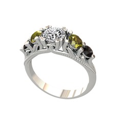 Swarovski, peridot ve siyah zirkon 14 ayar beyaz altın yüzük