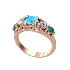 Eden 5 Taş Yüzük - Akuamarin, swarovski ve yeşil kuvars 8 ayar rose altın yüzük #p6xtcf