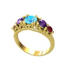 Eden 5 Taş Yüzük - Akuamarin, ametist ve kök yakut 8 ayar altın yüzük #p7b5kh