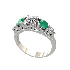 Eden 5 Taş Yüzük - Pırlanta ve kök zümrüt 18 ayar beyaz altın yüzük (1.28 karat) #p84g0