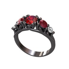 Eden 5 Taş Yüzük - Garnet, kök yakut ve beyaz zirkon 925 ayar siyah rodyum kaplama gümüş yüzük #p861s3