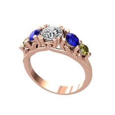 Eden 5 Taş Yüzük - Pırlanta, lab safir ve peridot 14 ayar rose altın yüzük (0.92 karat) #pao1a