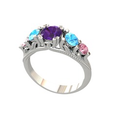 Eden 5 Taş Yüzük - Ametist, akuamarin ve pembe kuvars 14 ayar beyaz altın yüzük #parull