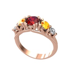 Eden 5 Taş Yüzük - Garnet, sitrin ve beyaz zirkon 8 ayar rose altın yüzük #pdo77u