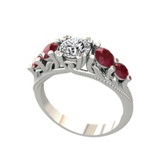 Eden 5 Taş Yüzük - Pırlanta ve kök yakut 925 ayar gümüş yüzük (0.92 karat) #pfhiyf