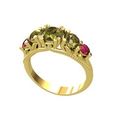 Eden 5 Taş Yüzük - Peridot ve rodolit garnet 8 ayar altın yüzük #pich6h