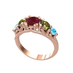 Eden 5 Taş Yüzük - Kök yakut, peridot ve akuamarin 925 ayar rose altın kaplama gümüş yüzük #plet0g