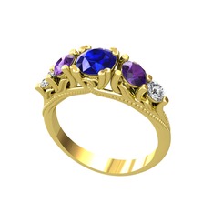 Eden 5 Taş Yüzük - Lab safir, ametist ve swarovski 925 ayar altın kaplama gümüş yüzük #pmwbny