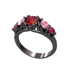 Eden 5 Taş Yüzük - Garnet, pembe kuvars ve rodolit garnet 925 ayar siyah rodyum kaplama gümüş yüzük #polh9o