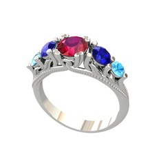 Rodolit garnet, lab safir ve akuamarin 14 ayar beyaz altın yüzük