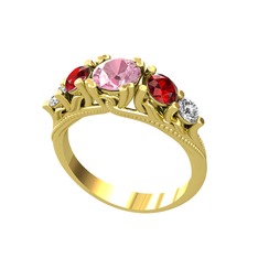 Pembe kuvars, garnet ve swarovski 925 ayar altın kaplama gümüş yüzük