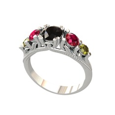 Eden 5 Taş Yüzük - Siyah zirkon, rodolit garnet ve peridot 8 ayar beyaz altın yüzük #pxzj0o