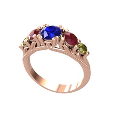 Eden 5 Taş Yüzük - Lab safir, kök yakut ve peridot 8 ayar rose altın yüzük #py54ts