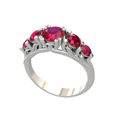 Eden 5 Taş Yüzük - Rodolit garnet 8 ayar beyaz altın yüzük #q469z