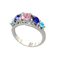 Eden 5 Taş Yüzük - Pembe kuvars, lab safir ve akuamarin 14 ayar beyaz altın yüzük #qbywog