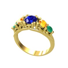 Eden 5 Taş Yüzük - Lab safir, sitrin ve kök zümrüt 8 ayar altın yüzük #qcatzo