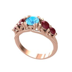 Eden 5 Taş Yüzük - Akuamarin ve kök yakut 925 ayar rose altın kaplama gümüş yüzük #qcsit