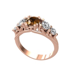Eden 5 Taş Yüzük - Dumanlı kuvars, swarovski ve beyaz zirkon 8 ayar rose altın yüzük #qdl06