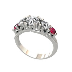 Eden 5 Taş Yüzük - Pırlanta, beyaz zirkon ve rodolit garnet 14 ayar beyaz altın yüzük (0.92 karat) #qfcccd