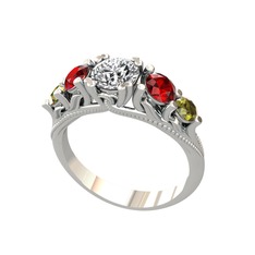 Eden 5 Taş Yüzük - Swarovski, garnet ve peridot 18 ayar beyaz altın yüzük #qr4249